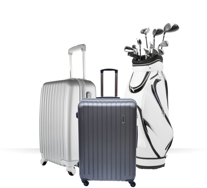 ship luggage and golf clubs